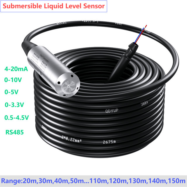 XUYANGQIDIAN Flüssigkeitsstandsensor-Sender für Deep Well Tanks, Tauchwasserstandwandler mit 4–20 mA und 0–5 V, Farbe: Silber - Bild 1