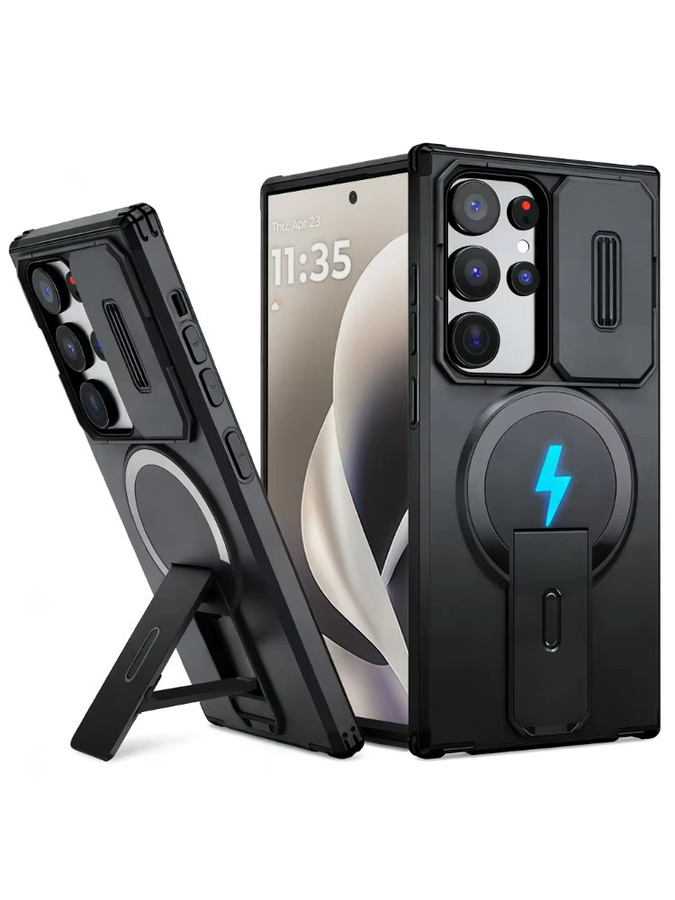 Stoßfeste Samsung Handyhülle mit magnetischem Kameraschutz und Ständer für S26 S25 S24 Plus S25FE S23 Ultra A57 A56 A55 A36 A16 in Schwarz oder Blau - Bild 6