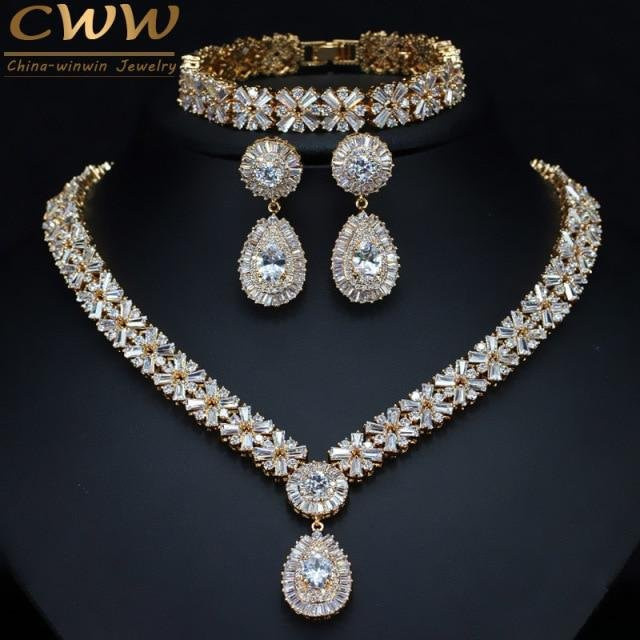 Cwwzircons Schmuckset, Goldplatte, Zirkonia, Schwarz, Damen - Bild 1