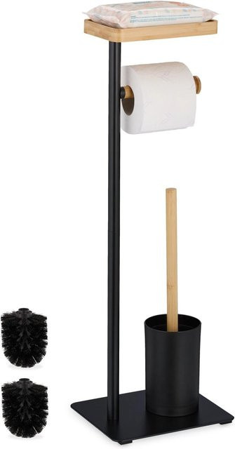 Relaxdays WC Garnitur aus Bambus und Eisen in Schwarz und Natur, B/T/H: 65 x 22 x 18 cm - Bild 1