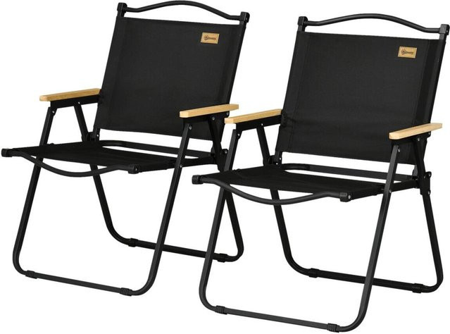 Outsunny Campingstuhl 2er Set schwarz aus Stahl und Stoff mit Armlehnen B/H/L: 59 x 78 x 54 cm - Bild 1