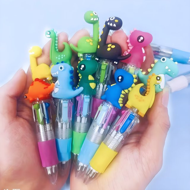 10er Set Kawaii Cartoon-Dinosaurier 4-Farben-Kugelschreiber in Mehrfarbig für Kinder und Bürobedarf - Bild 1
