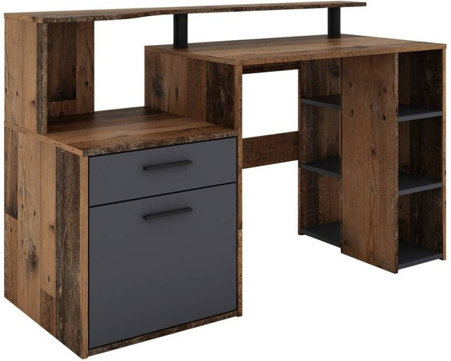 Schreibtisch LOUIS byLIVING in Anthrazit und Braun, modern, B/H/T: 140 x 89 x 55 cm - Bild 1