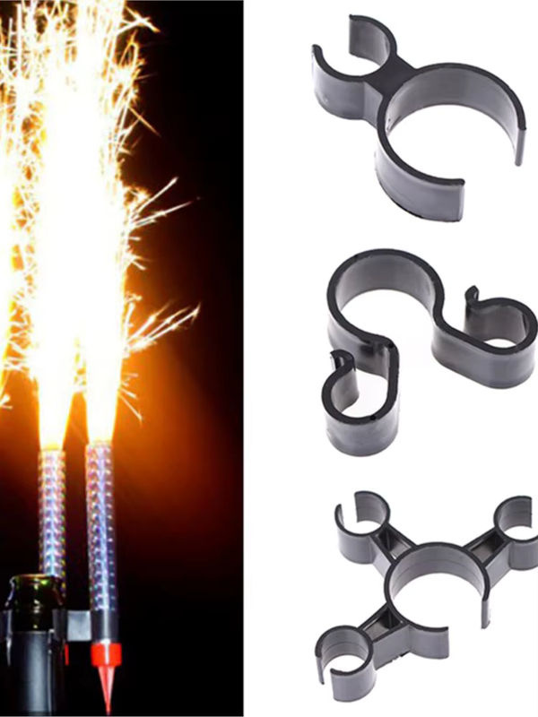 Schwarzer Champagner Flaschenclip aus Kunststoff als Halter für Geburtstagskerzen und Feuerwerk - Bild 6