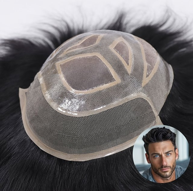Bfirehair Echthaar Toupet für Männer, unsichtbare Spitze, Herren - Bild 1
