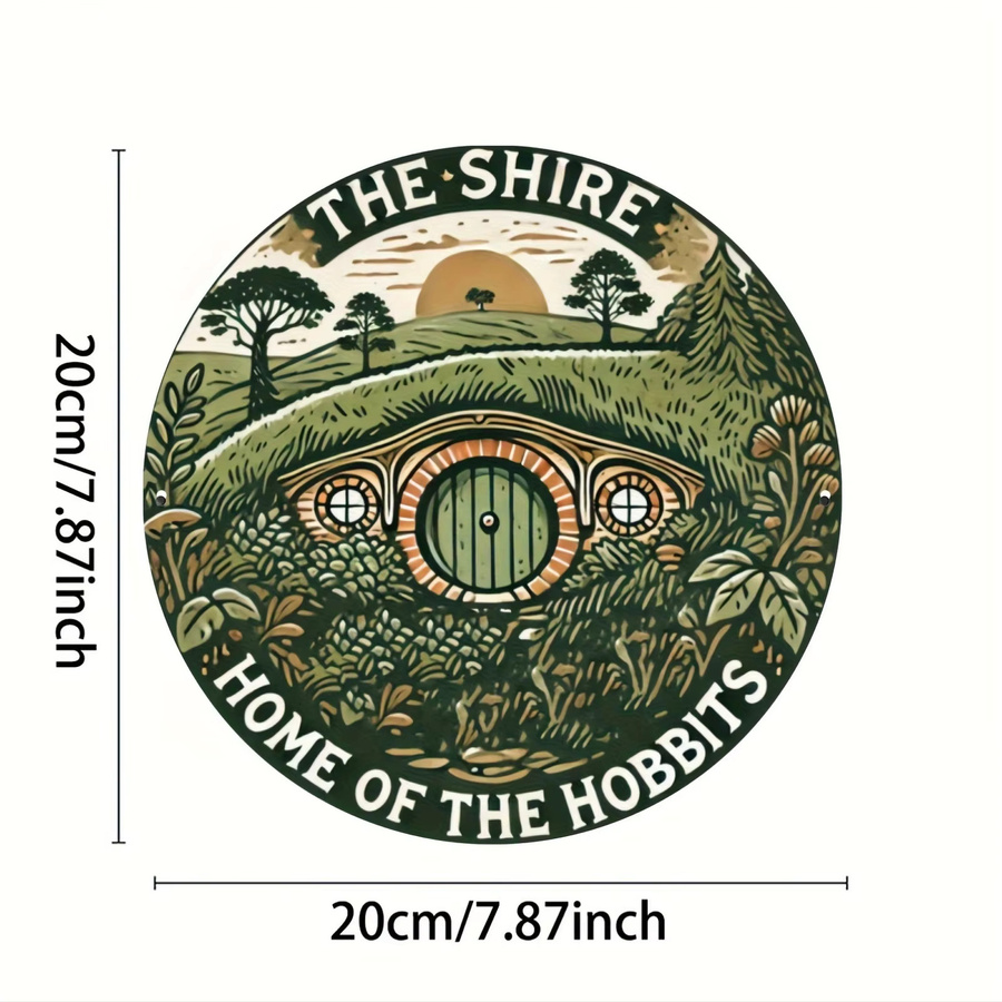 Potdemiel The Shire Hobbit's Home Rundes Metall-Wandkunstschild in Mehrfarbig, Rustikale Bauernhaus-Dekoration mit Blättern und geometrischen Motiven, Durchmesser: 19,8 cm - Bild 3