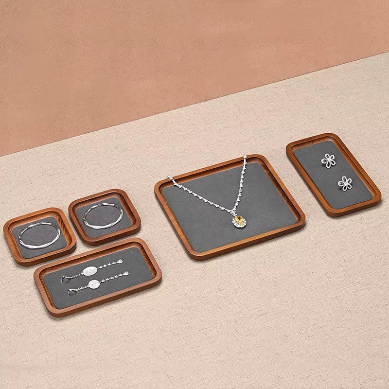 Ciyye Schmuck-Display-Tablett aus Holz in Dunkelgrau zur Aufbewahrung von Armbändern, Halsketten und Ringen - Bild 4
