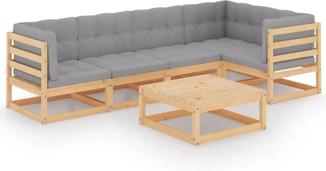 vidaXL 6-tlg Garten-Lounge-Set aus massivem Kiefernholz in Grau mit Polstern und Kissen - Bild 1
