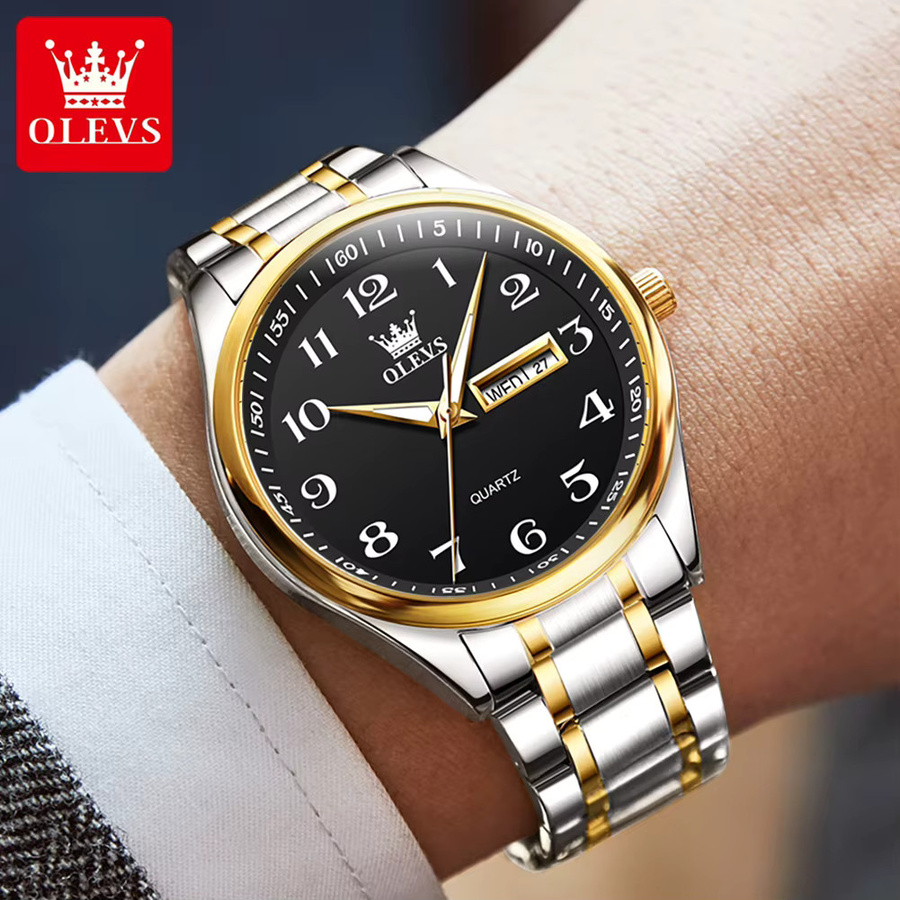 OLEVS Armbanduhr Quarz, Edelstahl, Silber, Schwarz, Herren - Bild 4