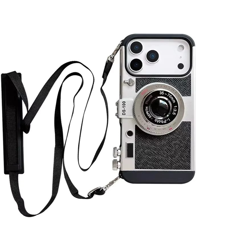 Handyhülle Emily In Paris mit 3D Retro Kamera-Cover und Trageriemen für iPhone 17 Pro Max 16 15 14 13 12 Plus in Schwarz - Bild 2