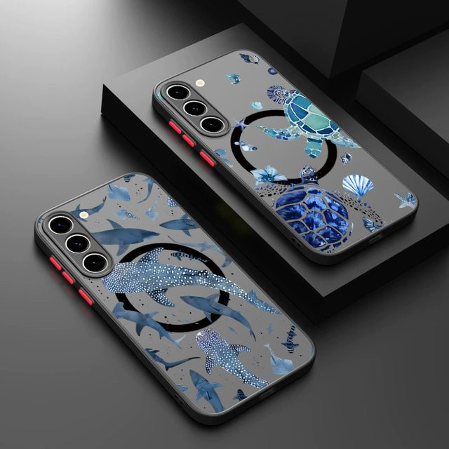 Magnetische Handyhülle mit Wal- und Schildkröten-Design für Samsung Galaxy S26 S25 S24 S23 Ultra Plus FE A56 A55 A36 A16 A37 in Schwarz und Blau - Bild 1