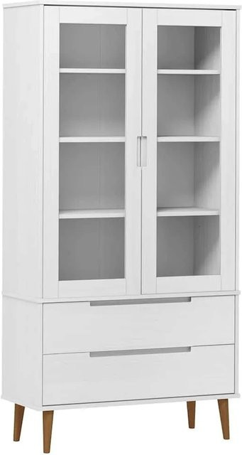 vidaXL Vitrinenschrank Molde aus Massivholz Kiefer in Weiß mit Glastüren und Schubladen, B/T/H: 90 x 35 x 175 cm - Bild 1