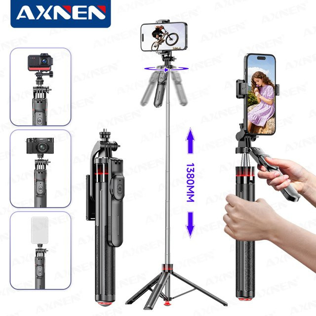 Axnen F05 Auto Pop-Up Selfie-Stick Stativ mit Bluetooth-Fernbedienung und 360 Grad Rotation, Handyhalterung für Telefon-Vlogs in Schwarz - Bild 1