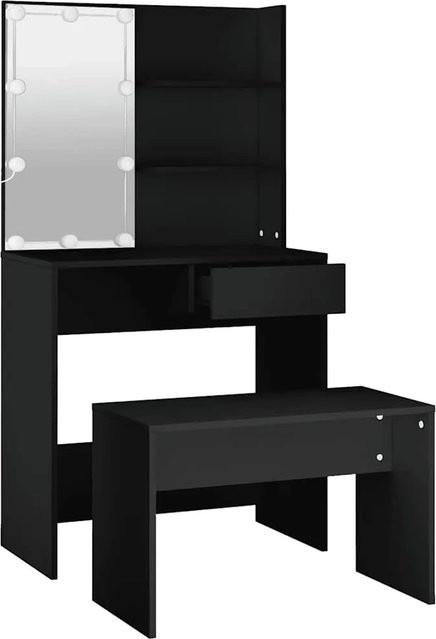 vidaXL Schminktisch-Set mit LED in Schwarz aus Holzwerkstoff, B/T/H: 141 x 40 x 74,5 cm - Bild 1
