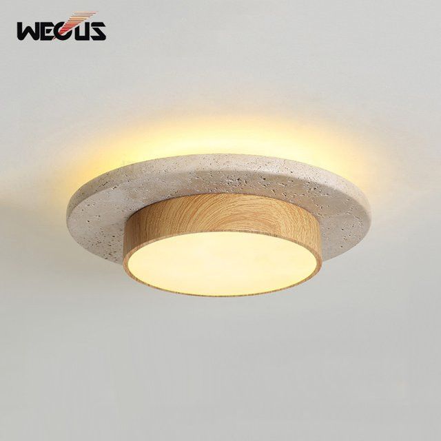 Wecus Japanische Wabi Sabi Retro-Deckenleuchte aus gelbem Travertin für Schlafzimmer, Flur und Eingangsbereich - Bild 1