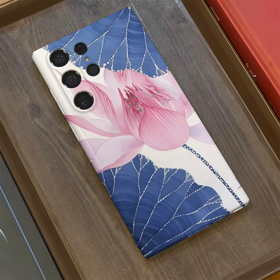 Handyhülle Blaue Lotus Art für Samsung Galaxy S25 Ultra, S24 und S23 Ultra Plus mit glänzender doppellagiger Rückseite in Blau und Multicolour - Bild 3