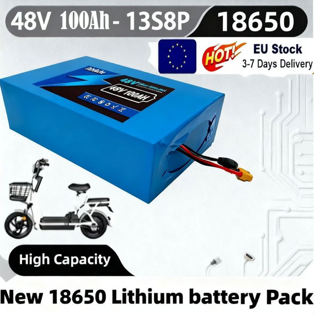 18650 Lithium-Batteriepack 13S8P 48V 100Ah 100000mAh mit eingebautem BMS und Ladegerät in Blau - Bild 1