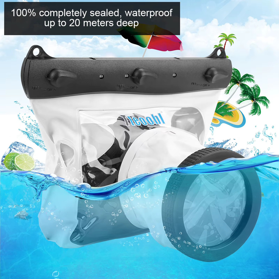 Tteoobl Unterwasser Kamera Gehäuse für Nikon DSLR-Kameras, Wasserdichte Diving Case Tasche bis 20m, Farbe: Weiß - Bild 2