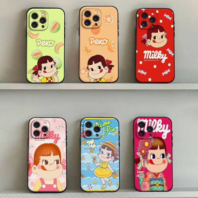 F-Fujiya Milky Peko-Chan Handyhülle aus schwarzem Silikon für Apple iPhone 17 16 15 14 13 12 11 Pro Max Mini X Xs XR - Bild 1