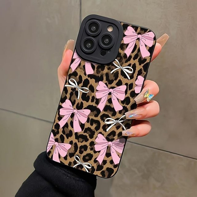 Yiran Handyhülle mit pinker Schleife und Leopardenmuster für iPhone 16 15 14 13 12 11 Pro Max Plus Mini X XR SE zum Ganzkörperschutz, Pink/Multicolor - Bild 1