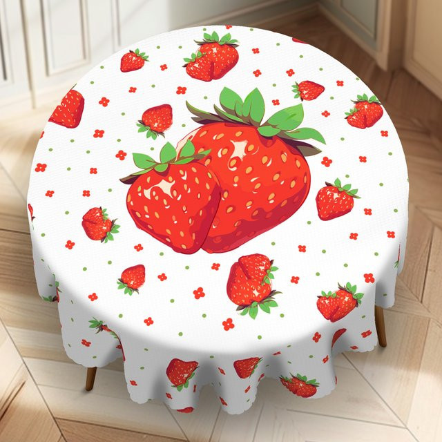 Vikama Tischdecke mit Erdbeer-Print in Weiß für Frühlings- und Party-Dekorationen - Bild 1