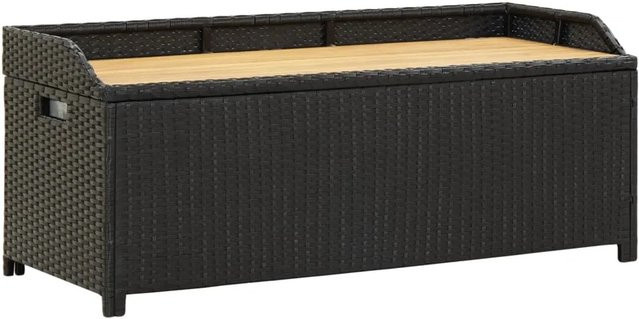 furnicato Sitzbank mit Stauraum aus Poly Rattan und Akazienholz in Schwarz - Bild 1