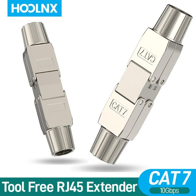 Hoolnx Ethernet LAN Kabel Verlängerungsstecker RJ45 Extender CAT6A CAT7 PoE+ werkzeuglos silber - Bild 1