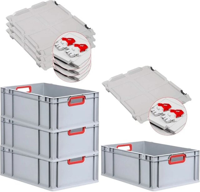 PROREGAL Spar Set 4x Eurobox Nextgen Color mit Scharnierdeckel und Schiebeschnappverschlüssen in Rot mit verstärktem Boden, H x B x T: 22 x 40 x 60 cm - Bild 1