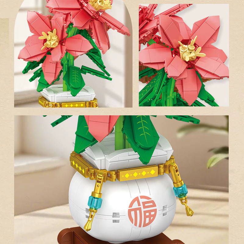 MOC Künstliche Blumen Bausteine Bambus Orchidee Bonsai Topfpflanze aus Kunststoff in Mehrfarbig als kreative Dekoration und Spielzeug - Bild 3