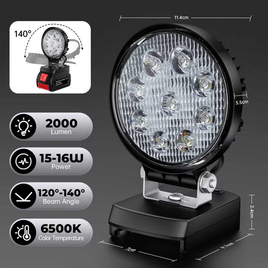 Turpow LED Arbeitsleuchte 27W für Bosch BAT618 18V Li-Ion Akku, Schwarz - Bild 3