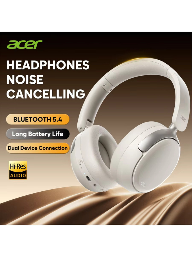 Acer OHR516 ANC Kabelloser Over-Ear-Kopfhörer mit Geräuschunterdrückung, Hi-Res Spatial Audio und 40mm Dynamischem Treiber in Weiß - Bild 5
