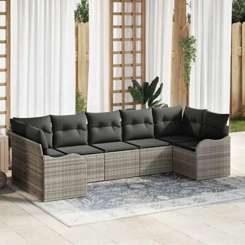 vidaxl Garten-Sofa-Set aus Poly-Rattan mit 7 Kissen in Hellgrau, modernes Design - Bild 1