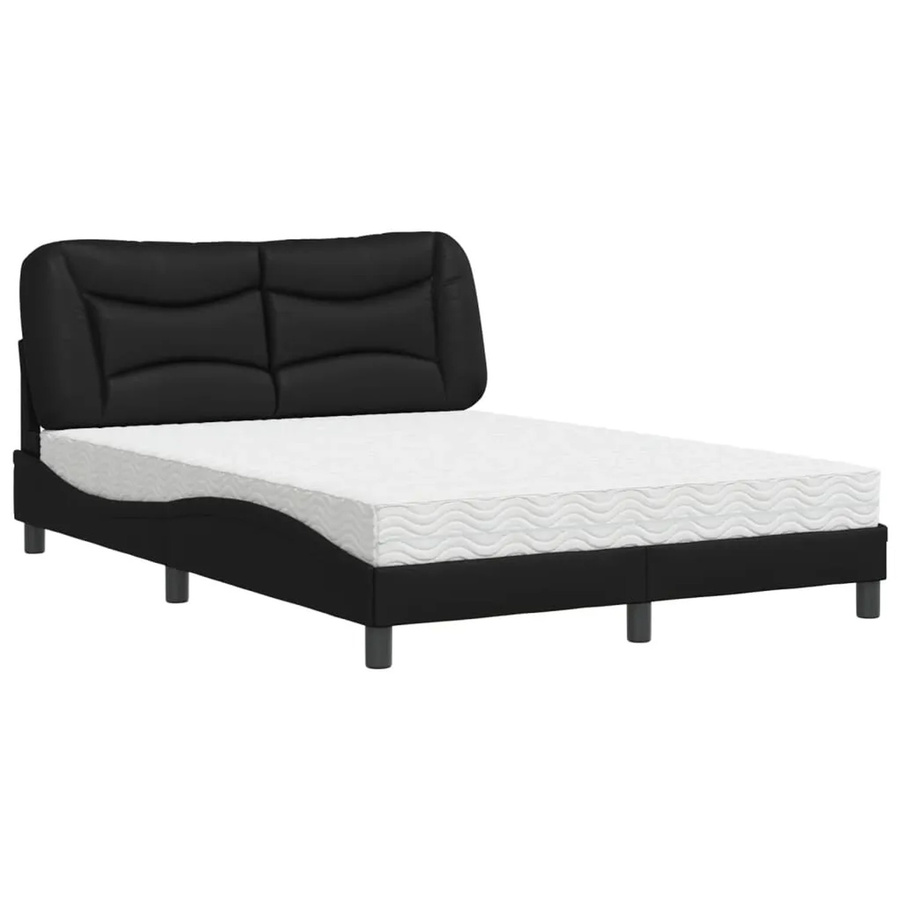 vidaXL Bett mit Matratze in Schwarz aus Kunstleder und Kiefernholz - Bild 2