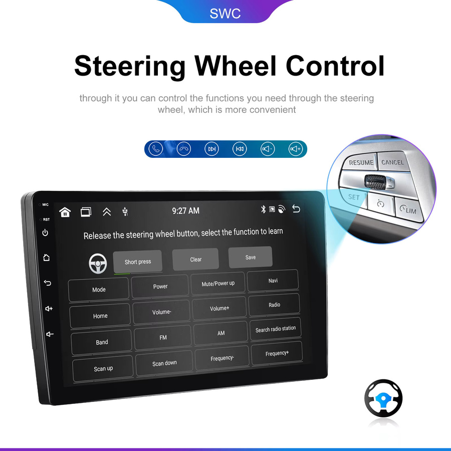 Podofo Android Autoradio mit 9 Zoll IPS Touchscreen, 6GB RAM und 128GB Speicher, Kabelloses CarPlay und Android Auto, GPS, WiFi, Bluetooth, Schwarz - Bild 6