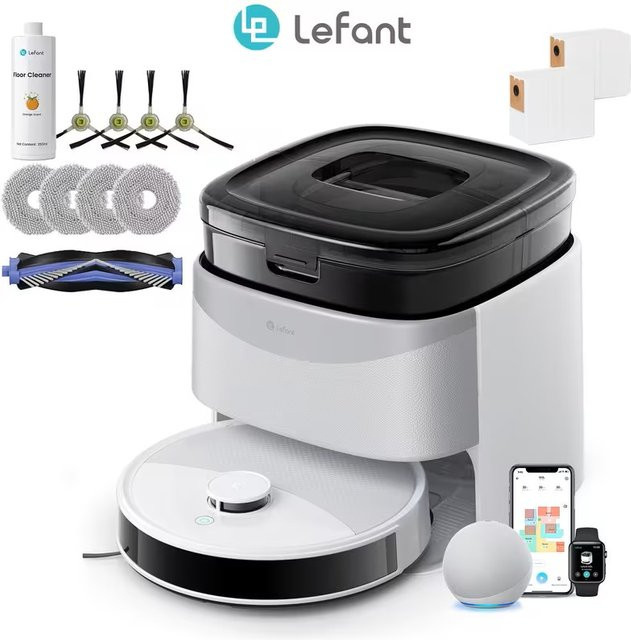 LEFANT M3L Roboterstaubsauger in Weiß mit 12000 Pa Saugkraft, Wischfunktion und automatischer Reinigungsstation zur Staubsammlung und Trocknung - Bild 1