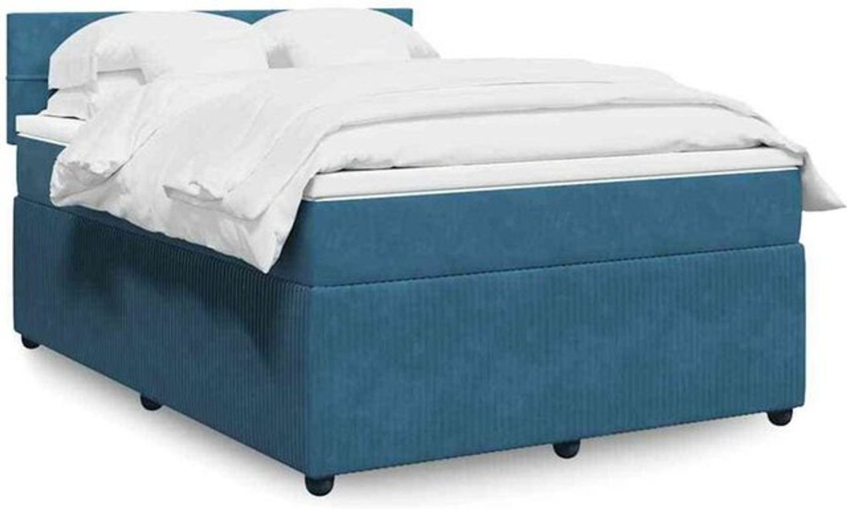 Vidaxl Boxspringbett mit Matratze in Blau aus Samt, B/T/H: 140 x 200 cm - Bild 1