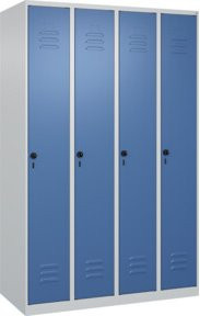 C+P Spind Classic PLUS Garderobenschrank mit 4 Abteilen, Stahlkonstruktion, Grau/Blau, H x B x T: 185 x 120 x 50 cm - Bild 1