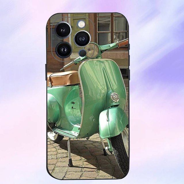 V-VespaS Roller Handyhülle aus weichem Silikon für iPhone 16, 15, 14, 13, 12, 11, XS, X, XR, SE, Mini, 8, 7 in Schwarz - Bild 1