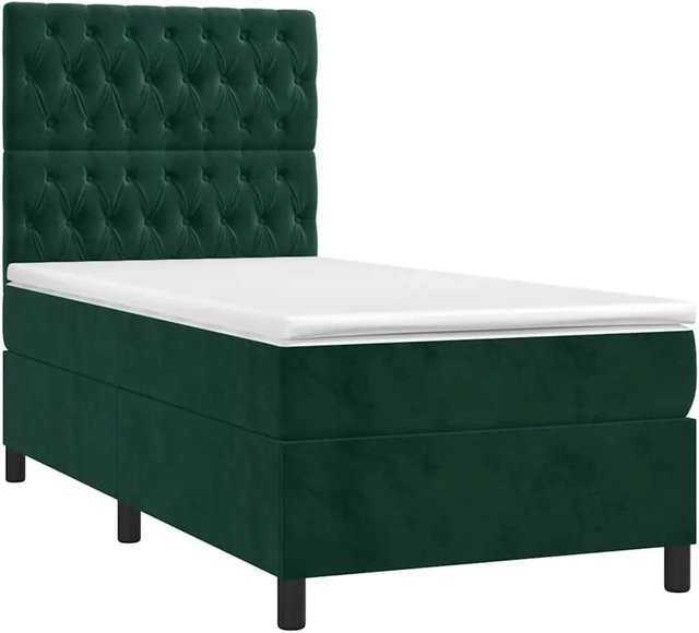vidaXL Boxspringbett mit Matratze in Dunkelgrün, Hybridbett mit LED-Unterbettbeleuchtung und USB-Ladeport aus Samt, B/T/H: 80 x 200 x 118 cm - Bild 1