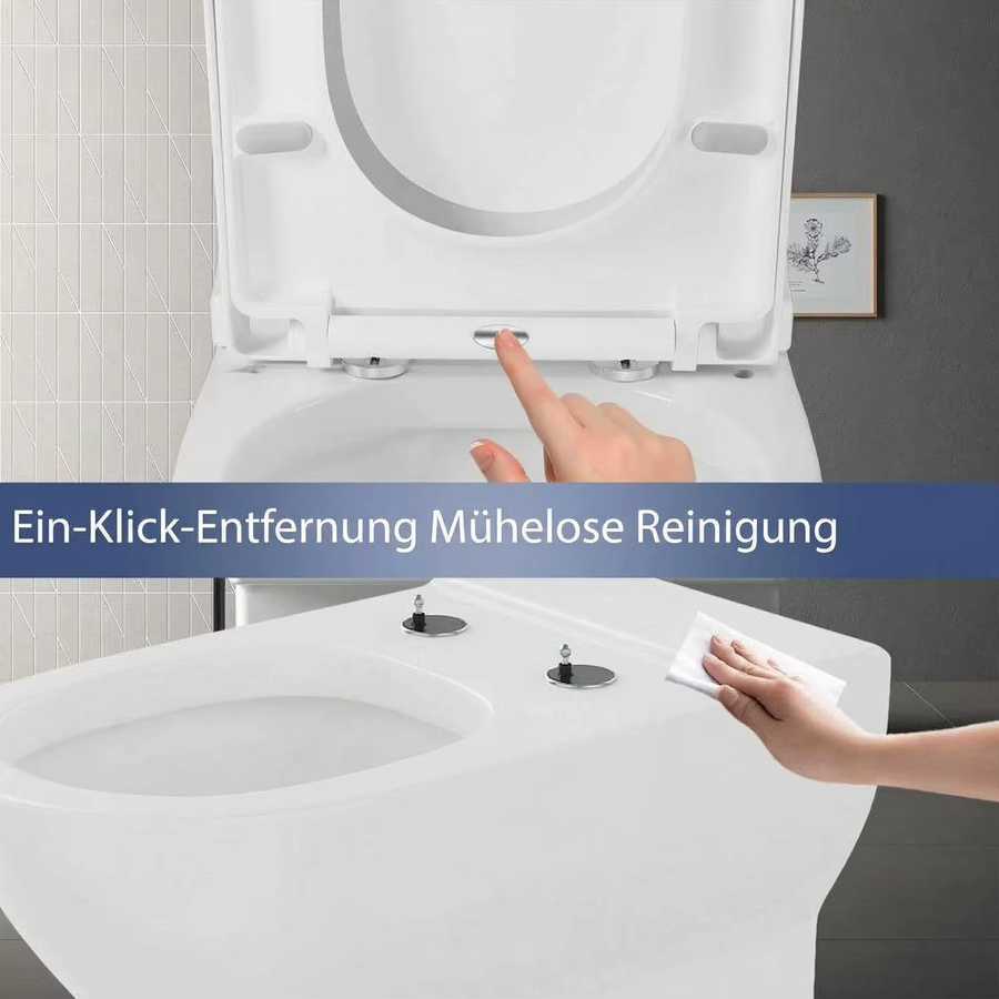 Garvee Toilettensitz aus Duroplast in Weiß, O-förmig mit Soft-Close und Schnellverschluss, B/T/H: 44,4 x 37,1 cm - Bild 4