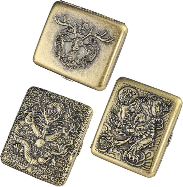 CHENJY Zigarettenschachtel aus Metall mit Relief-Design und Flip-Open-Verschluss in Gold - Bild 1