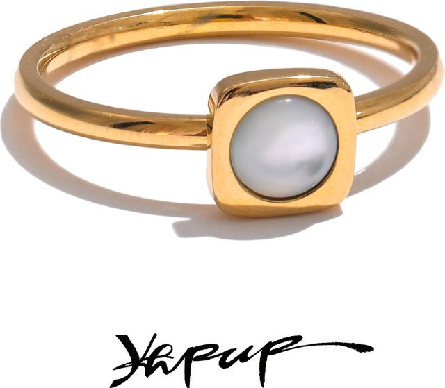 Yhpup Ring, Muschel, quadratisch, 316L-Edelstahl, goldfarben, Unisex - Bild 1