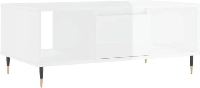 vidaXL Couchtisch modern in Hochglanz-Weiß mit Metallbeinen, B/T/H: 90 x 50 x 36,5 cm - Bild 1