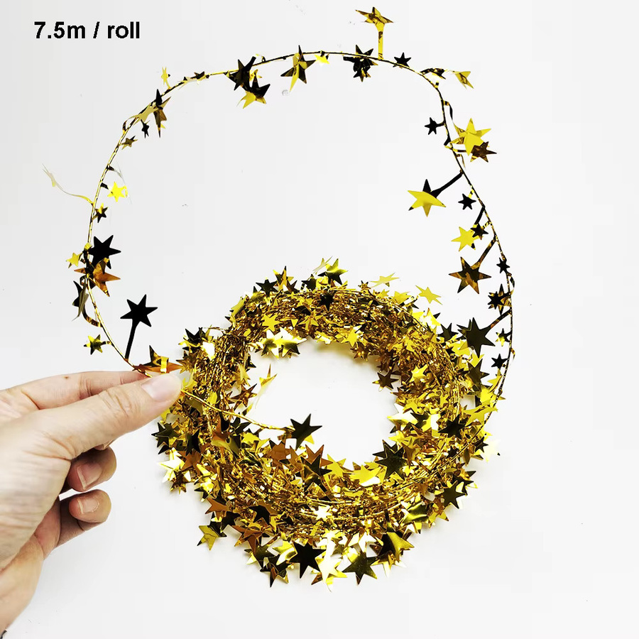 Silberne Weihnachts-Girlande mit Sternen und Rattan-Elementen, 7,5 m Länge, Glitzernde Dekoration für Weihnachtsbaum und Party - Bild 2