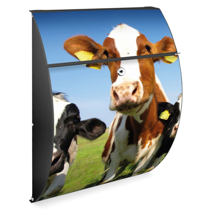 banjado Burg-Wächter Briefkasten Anthrazit mit Kuh-Motiv aus pulverbeschichtetem Stahl, Kippdach und Öffnungsstopp, B/T/H: 46,0 x 33,5 x 13,0 cm - Bild 1