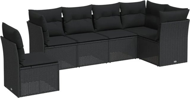 vidaXL 6-tlg Garten-Sofagarnitur in L-Form aus Polyrattan mit Kissen in Schwarz - Bild 1