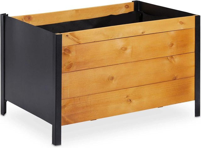 Relaxdays Hochbeet aus Holz und Metall in Natur mit Vlies, B/T/H: 78 x 48 x 51 cm - Bild 1