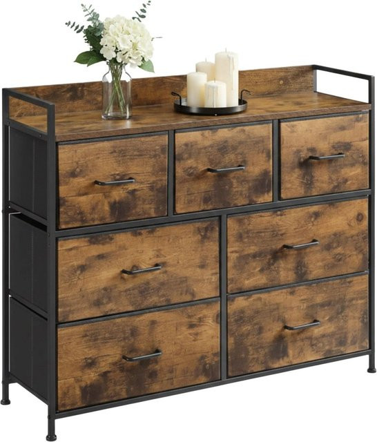Relaxdays Kommode im Industrial Design aus Metall und MDF mit 7 Schubladen, Farbe Vintagebraun, B: 98 cm, H: 85 cm, T: 28,5 cm - Bild 1