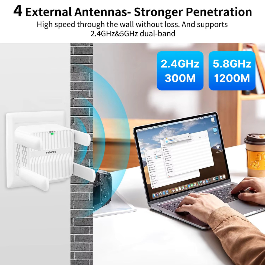 FENVI WiFi 6 Repeater Extender AX1500 Dual Band 2,4 GHz/5 GHz Signalverstärker in Weiß - Bild 2