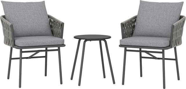 Outsunny Rattan Bistroset aus PE-Rattan und Stahl in Grau mit Tisch und Stühlen für Garten, Balkon und Terrasse, B/T/H: 58 x 63 x 69 cm - Bild 1